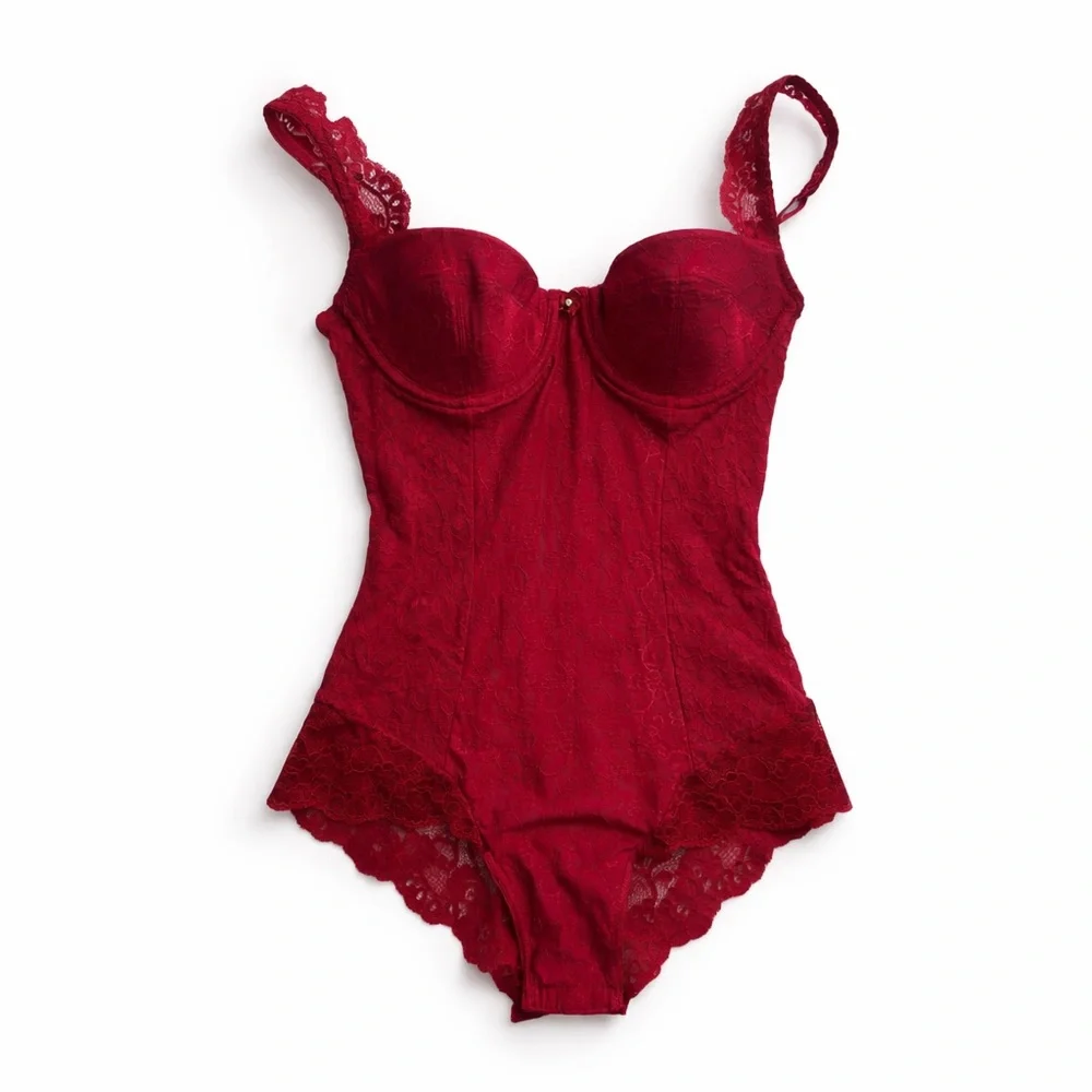 Ariane Deep Red Lace Bustier Bodysuit ❤️ - Picture 1 of 8